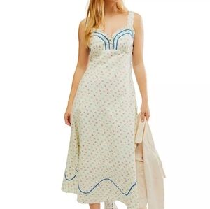 Free People Cream Midi Dress with Blue Accents